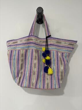 JADETribe Tote Bag Purple Stripe Tassel Detail